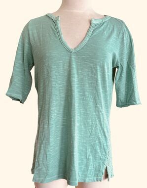 Lucky Brand Women M Green Burnout Front Crochet Back Short Sleeve Tee Shirt